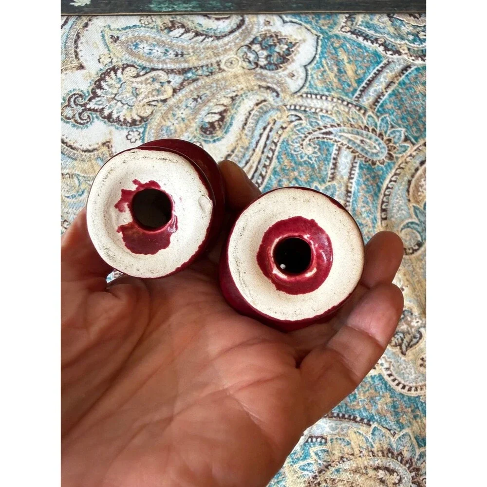 Red Asian Figurine Salt Pepper Shakers Ceramic Glaze Pair Japan Vintage